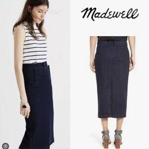 Madewell Lace Up Denim Midi Skirt Sailor Denim Jean Pencil Skirt Dark Wash sz 24